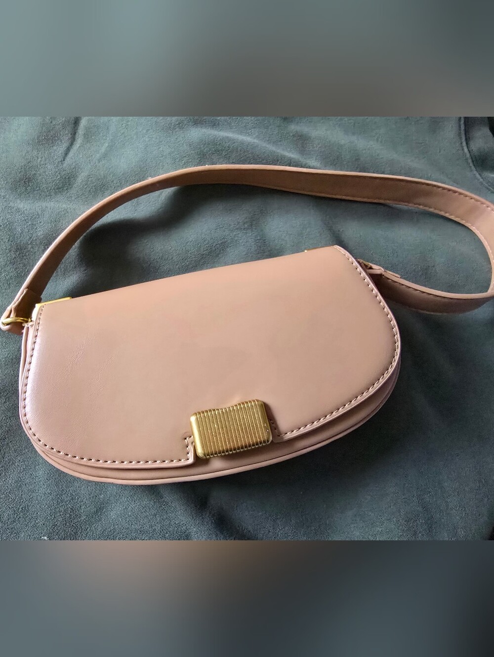 Classic Nude Shoulder Bag with Gold Accent